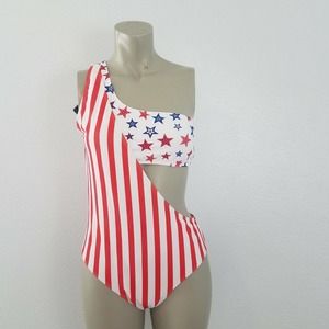 Zaful swim one piece Size 10 Swimsuit Patriotic Stripes Stars USA July 4TH NWT